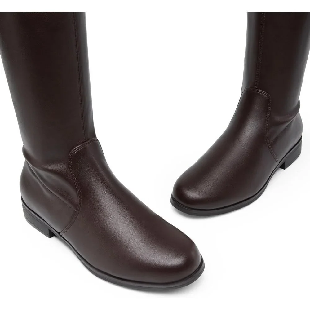 🆕Women's Brown-pu Thigh High Low Block Heel Casual Fashion Over the Knee Boots